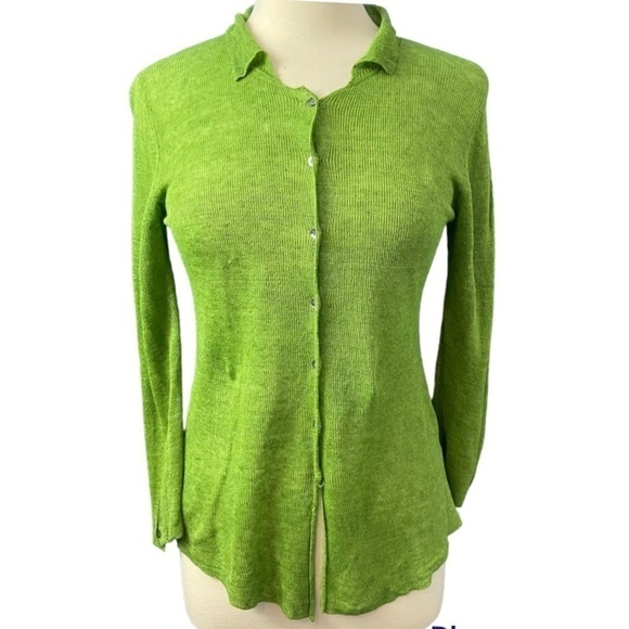 Eileen Fisher 100% Linen Semi Sheer St. Patrick's DAY Green Cardigan - Picture 10 of 10